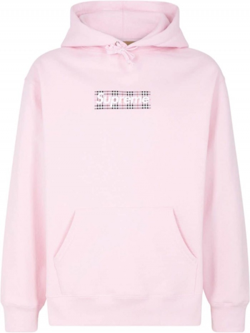 Supreme X Burberry Box Logo Online Cheap - Pink Mens Hoodie